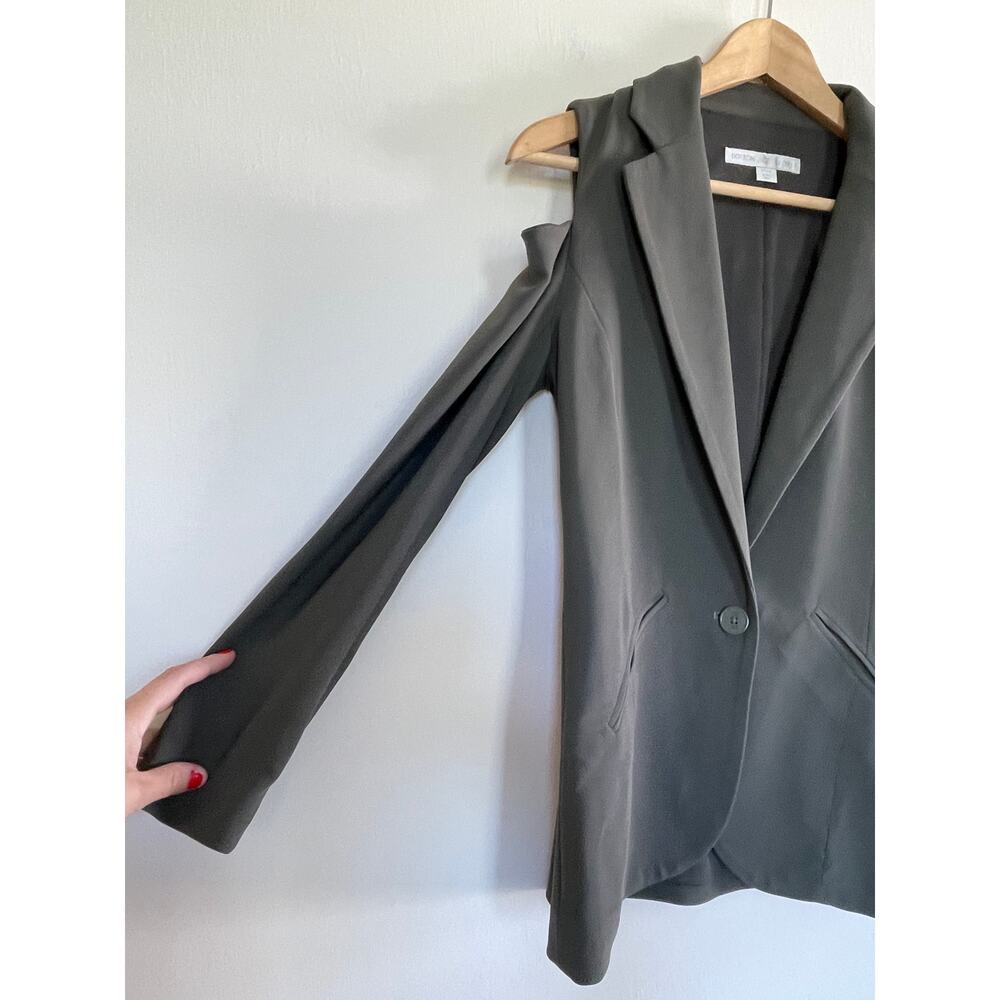 BOSTON PROPER Beyond Travel Collection olive green cold shoulder cutout blazer - Picture 7 of 11